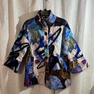 Retro 80s Jacket Size XL Quilted Abstract Asian Graffiti